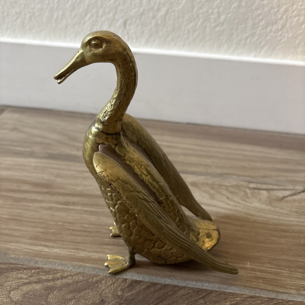 Vintage Brass Duck Figurine Wings Open 9" - Picture 2 of 7